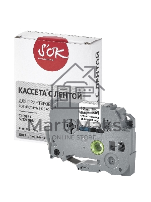 Кассета с лентой S'OK by Sakura Printing TZES931 для Brother, черный на серебре, 12мм/8м, наклейка