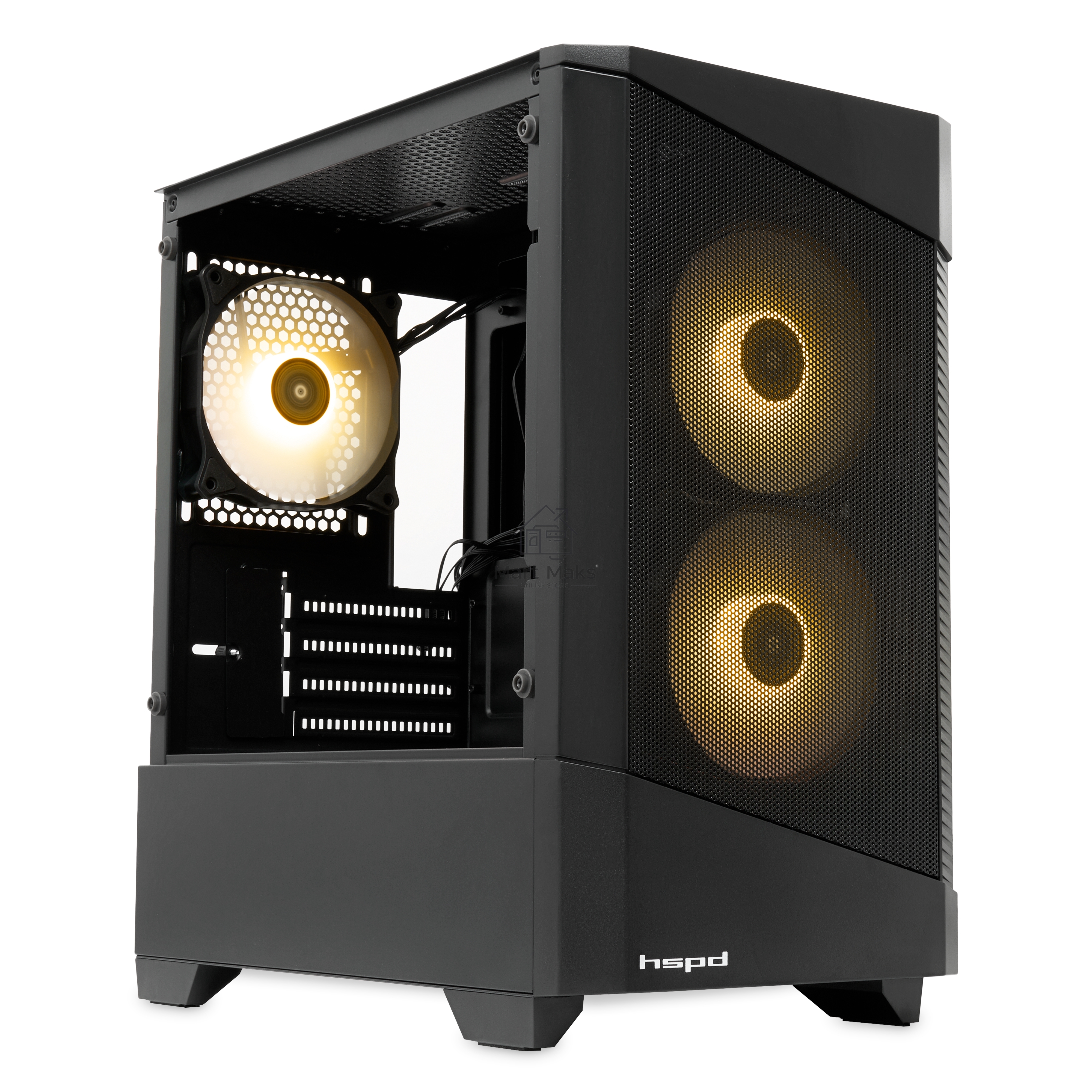 Компьютерный корпус  HSPD M330, Mesh Mini-tower, черный, TG, 0.6 SPCC, 3x120mm ARGB mATX, mITX 175/330/160mm 2x2.5