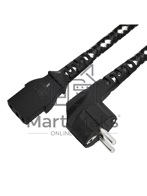 Кабель питания GCR 2.0m, евровилка угловая Schuko - С13, текстиль, черно-белый, 3*0,75мм