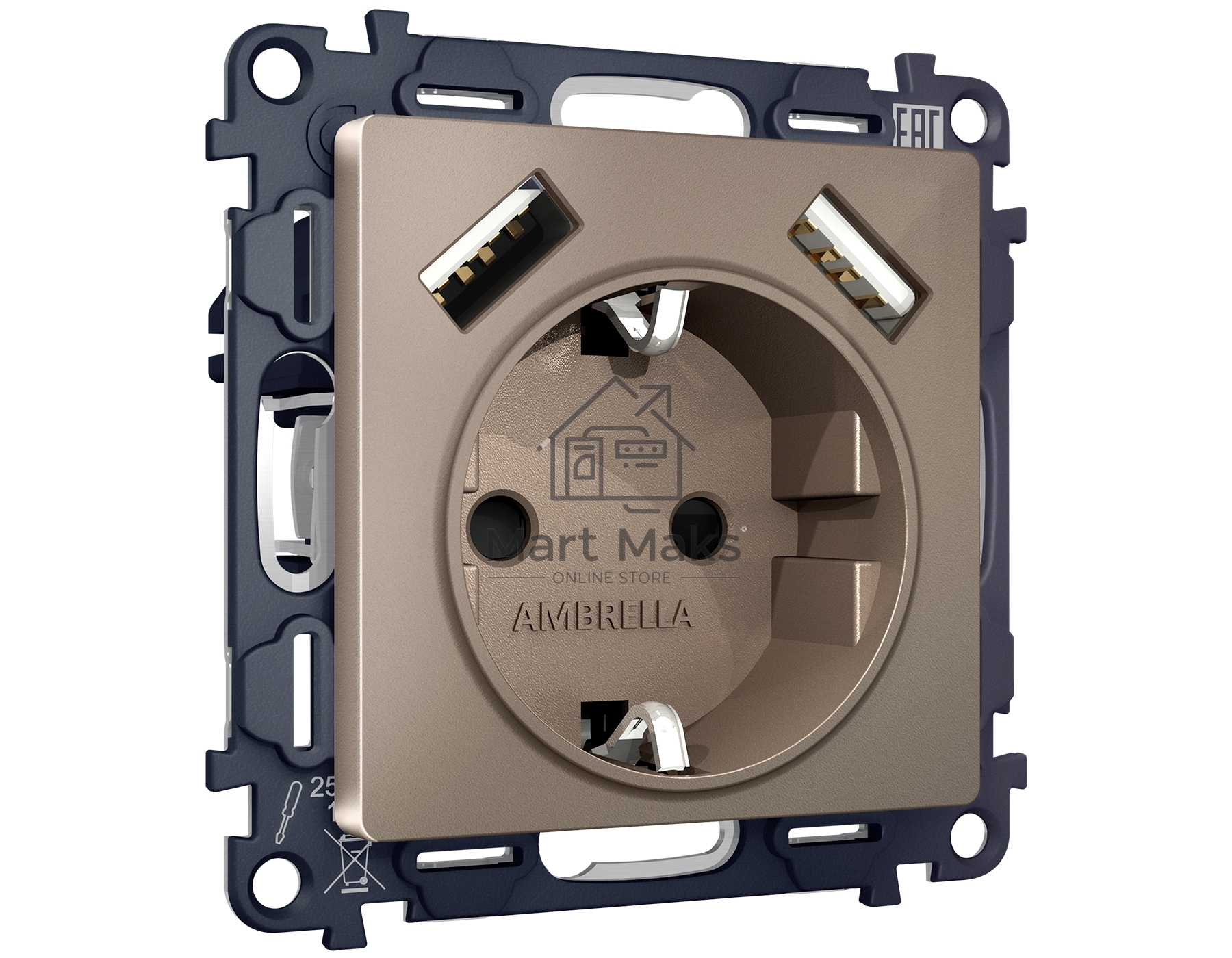 Комплект механизма электрической розетки ALFA Темная бронза матовый 2USB A+A 18W (быстрая зарядка) с/з QUANT (AP6390, VM155) MA639010