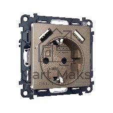 Комплект механизма электрической розетки ALFA Темная бронза матовый 2USB A+A 18W (быстрая зарядка) с/з QUANT (AP6390, VM155) MA639010