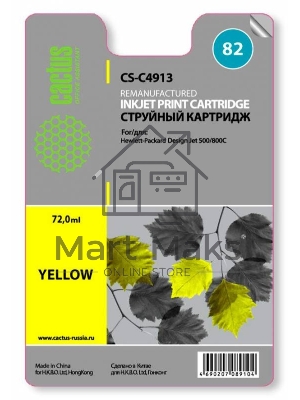 Картридж струйный Cactus CS-C4913 №82 желтый (72 мл) для HP Design Jet 500/800C