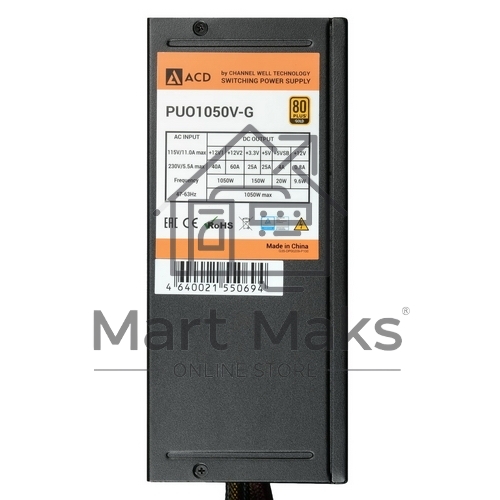 Блок питания CWT PUO1050V-G, 1050Вт, 80 PLUS Gold, 140мм, модульный, черный