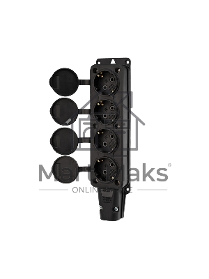 Розетка штепсельная Rexant четырехместная, влагозащищенная, с/з, 16 А, IP54, каучук