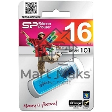 Флешка USB Silicon Power Helios 101 (SP016GBUF2101V1B), 16Gb, USB 2.0, Type-A, R/W 18/12, голубой