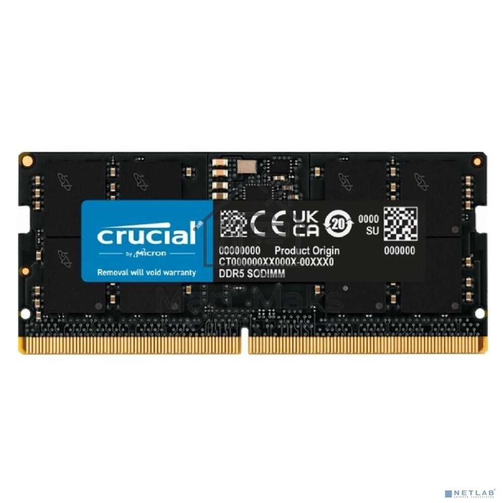Оперативная память Crucial Premier, DDR5, 16GB (1x16GB), 4800 MHz, CL40, без радиатора, SO-DIMM