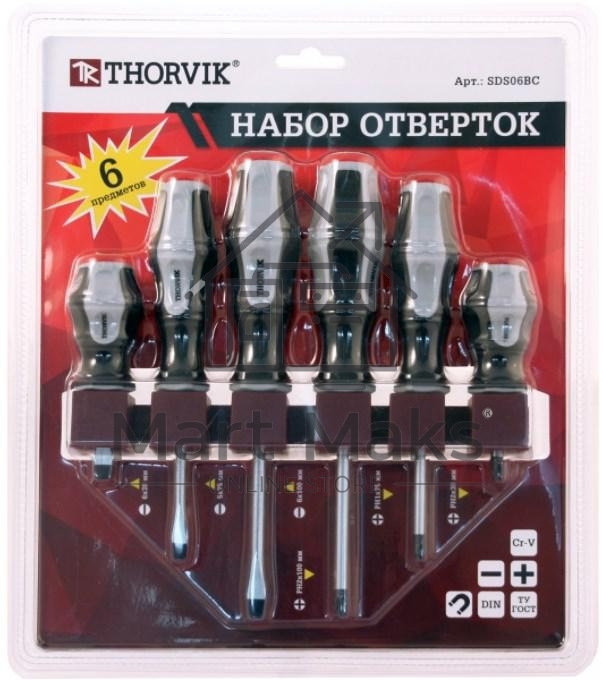 Набор отверток THORVIK SDS06BC стержневых на держателе, 6 предметов