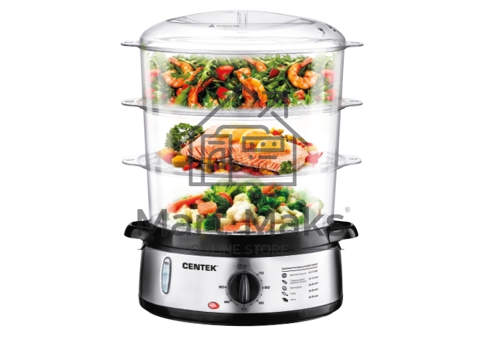 Пароварка Centek CT-1457 три корзины механическое управление мощность 800 Вт звуковой сигнал окончания работы чаша для риса в комплекте