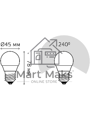Лампа светодиодная Gauss Elementary 6Вт цок.:E27 шар 220B 6500K св.свеч.бел.хол. (упак.:10шт)