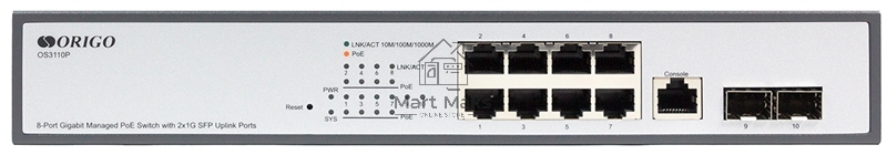 Коммутатор Managed L2 Switch 8x1000Base-T PoE, 2x1000Base-X SFP, PoE Budget 135W, RJ45 Console, 19