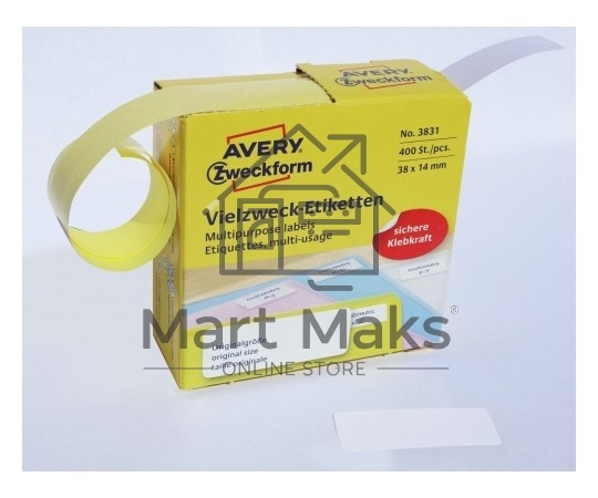Этикетки самоклеящиеся Avery Zweckform 3831 38x14 мм, 400 шт, универсальная, 70 г/м2, белый (упак.:1рул)