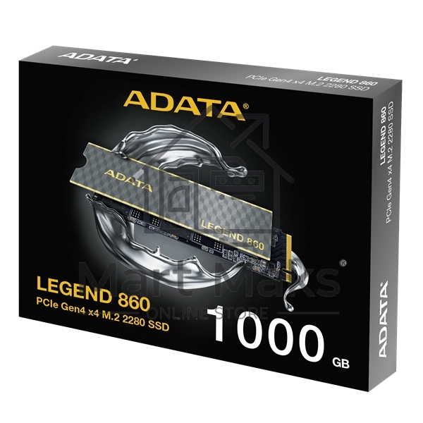 Накопитель SSD ADATA LEGEND 860, 1024Gb, PCIe 4.0 x4, 2280, NVMe, R/W 6000/4000, с радиатором