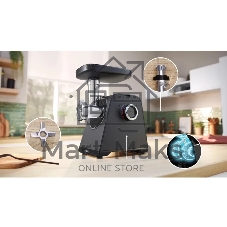 Мясорубка электрическая Bosch MFWS440B черный, 1900 Вт, 2.5 кг/мин, реверс, защита от перегрузки, насадки - 7