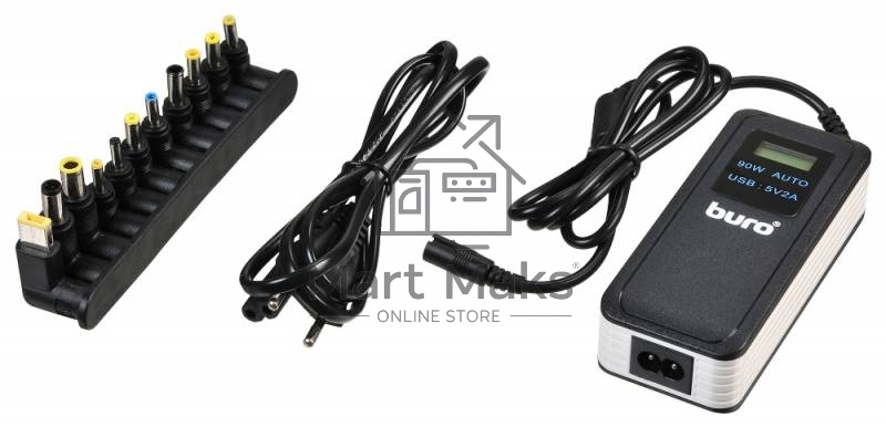 Блок питания Buro BUM-0065A90 автоматический 90W 12V-20V 11-connectors 5A 1xUSB 2.1A от бытовой электросети LСD индикатор