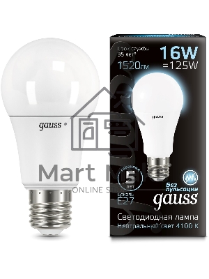 Лампа светодиодная Gauss LED A60 16W E27 1470lm 4100K 1/10/50