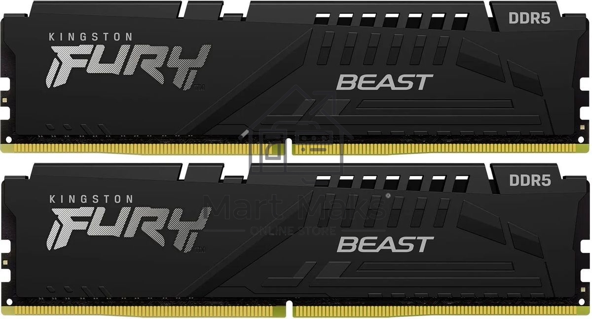 Оперативная память Kingston Fury Beast, DDR5, 64GB (2x32GB), 5200MHz, CL36, DIMM, с радиатором, черный