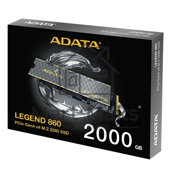 Накопитель SSD ADATA LEGEND 860, 2Tb, PCIe 4.0 x4, M.2 2280, NVMe, R/W 6000/5000, с радиатором