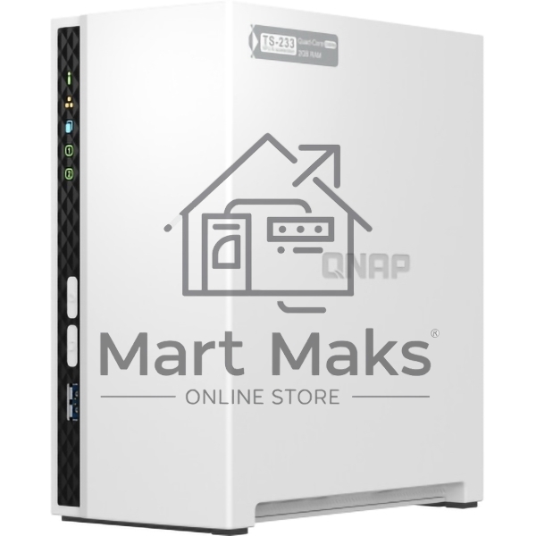 Сетевое хранилище SMB QNAP TS-233 NAS 2 HDD trays. ARM 4-core Cortex-A55 2.0GHz, ram 2 GB (max), 1x1GbE, 2xUSB 2.0 port,1xUSB 3.2 Gen 1