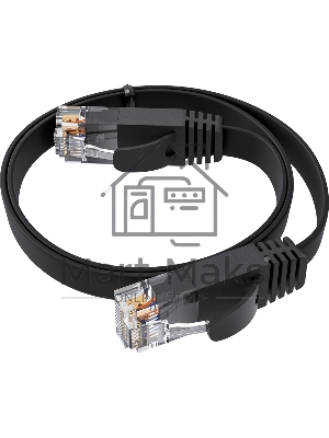 Патч-корд GCR PROF плоский прямой 2.0m, UTP медь кат.6, черный, 30 AWG, ethernet high speed 10 Gbит/с, RJ45, T568B, GCR-52861