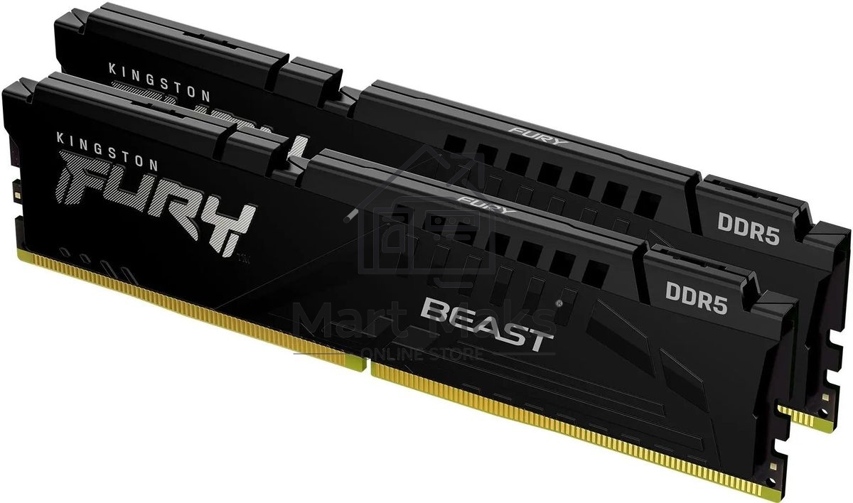 Оперативная память Kingston Fury Beast, DDR5, 64GB (2x32GB), 5200MHz, CL36, DIMM, с радиатором, черный