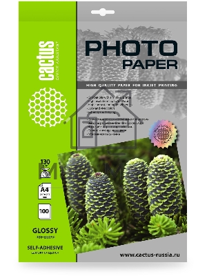 Фотобумага Cactus CS-GSA4130100 A4/130г/м2/100л. глянцевое самоклей. для струйной печати