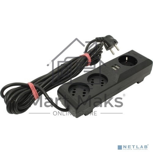 Сетевой фильтр Surge protector Pilot 3G 3xGP euro outlets, 10А/2.2кВа, 2xUSB, 3m, black