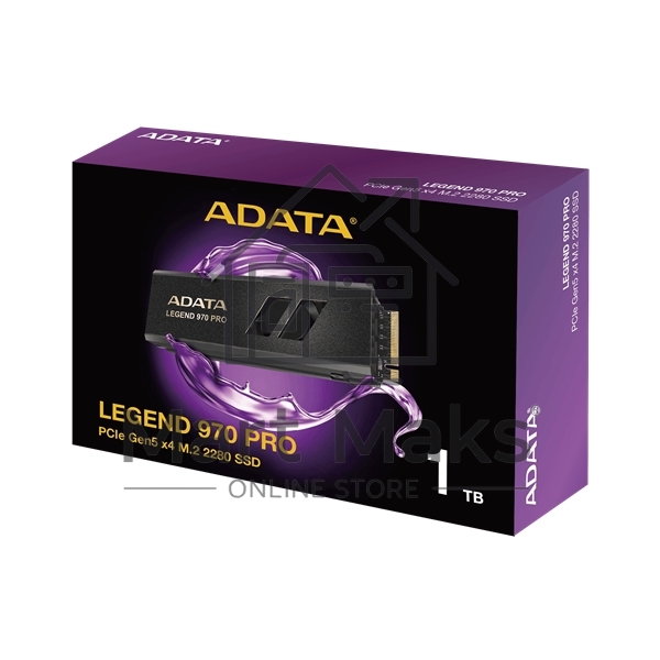 Накопитель SSD ADATA Legend 970 Pro, 1000 Гб, M.2 2280, PCIe 5.0 x4, NVMe 2.0, 3D TLC, R/W 13000/5800 МБ/сек, радиатор с вентилятором