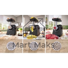 Мясорубка электрическая Bosch MFWS440B черный, 1900 Вт, 2.5 кг/мин, реверс, защита от перегрузки, насадки - 7