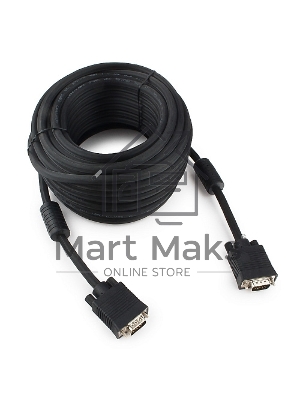 Кабель VGA Premium Cablexpert CC-PPVGA-15M-B, 15M/15M, 15м, черный, тройной экран, феррит.кольца, пакет