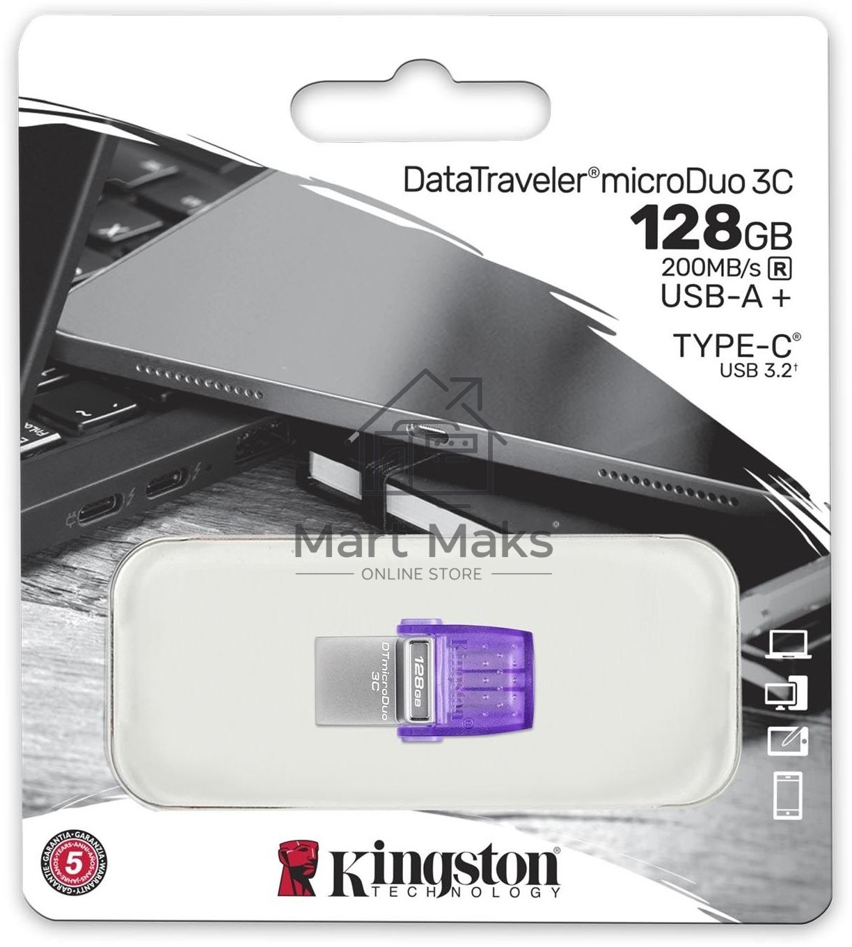 Флешка USB R/W R/W Kingston 128Gb DataTraveler microDuo 3C DTDUO3CG3/128GB USB3.0 фиолетовый