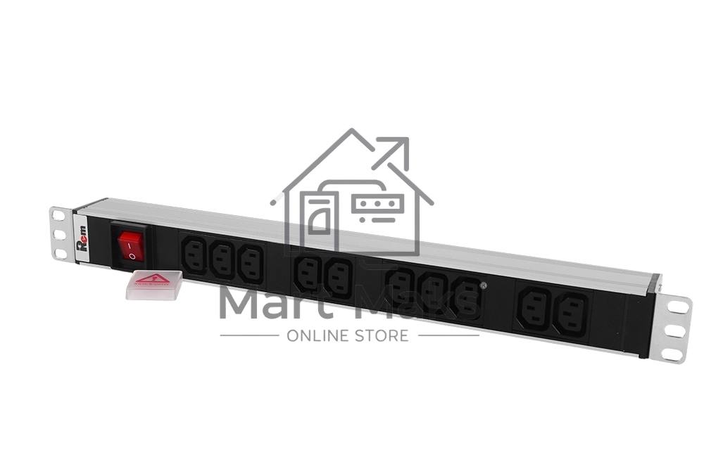 Блок розеток Rem-10 без шнура с выкл., 10 IEC 60320 C13, вход IEC 60320 C14, 10A, алюм., 19