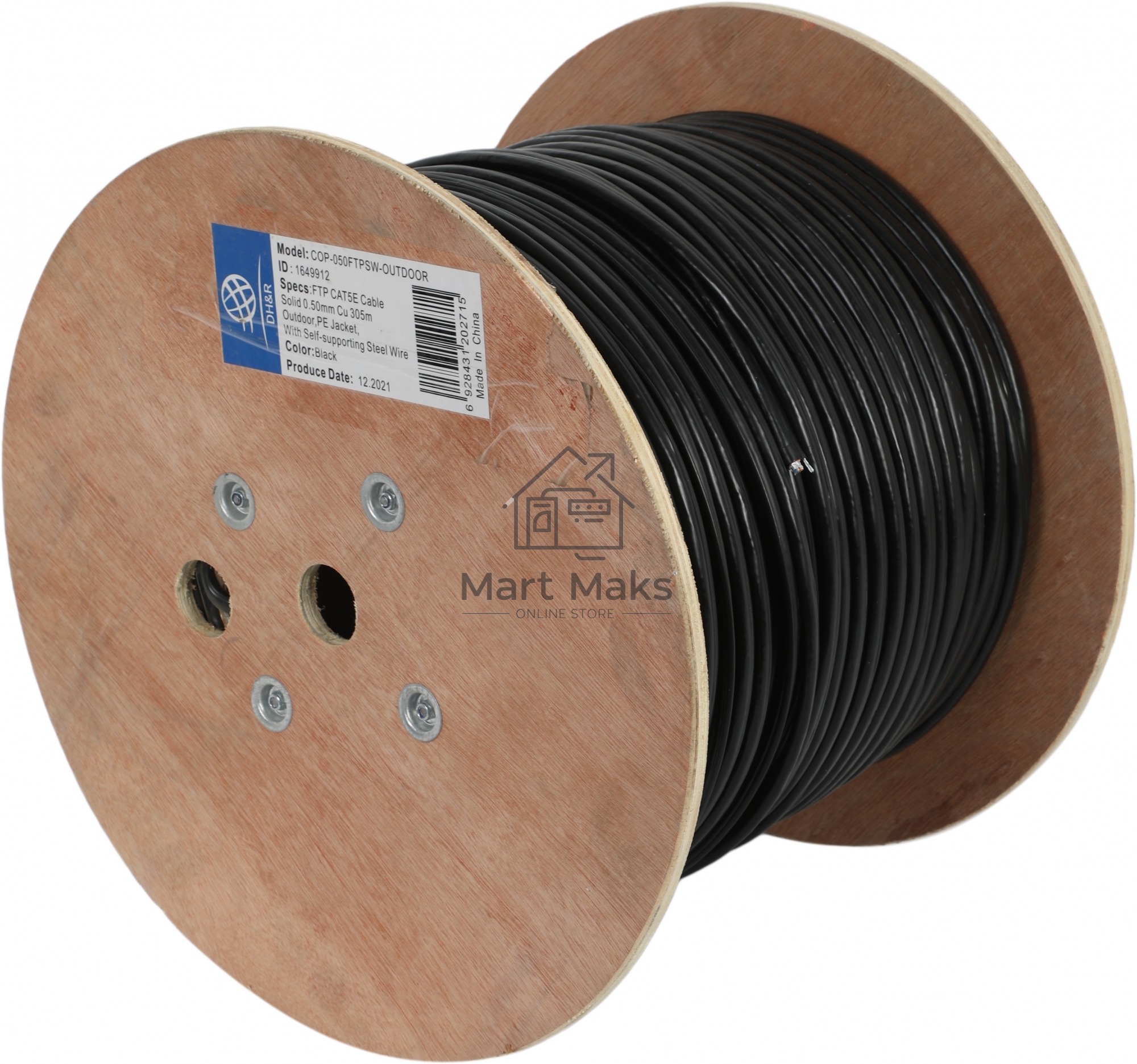 Кабель сетевой Ningbo FTP 4 пары cat5E solid 0.5мм Cu molded 305м серый outdoor стальной трос