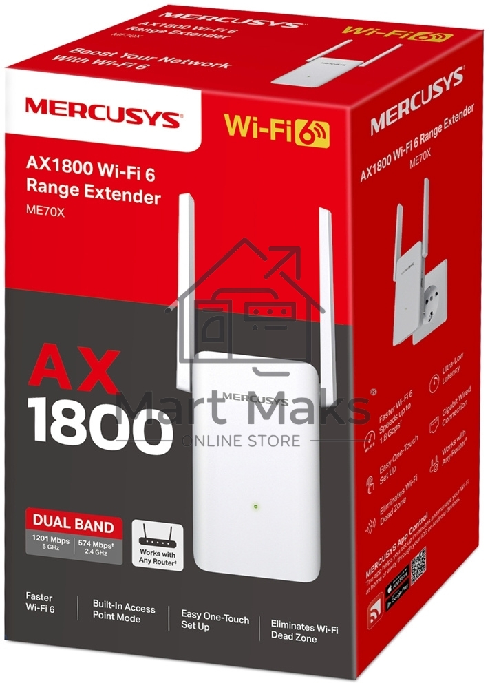 Повторитель беспроводного сигнала Mercusys ME70X AX1800 10/100/1000 белый (упак.:1шт)