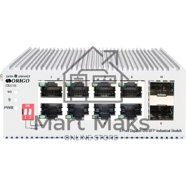 Коммутатор ORIGO Unmanaged Industrial Switch 8x1000Base-T, 2x1000Base-X SFP, Surge 4KV, -40 to 75°C