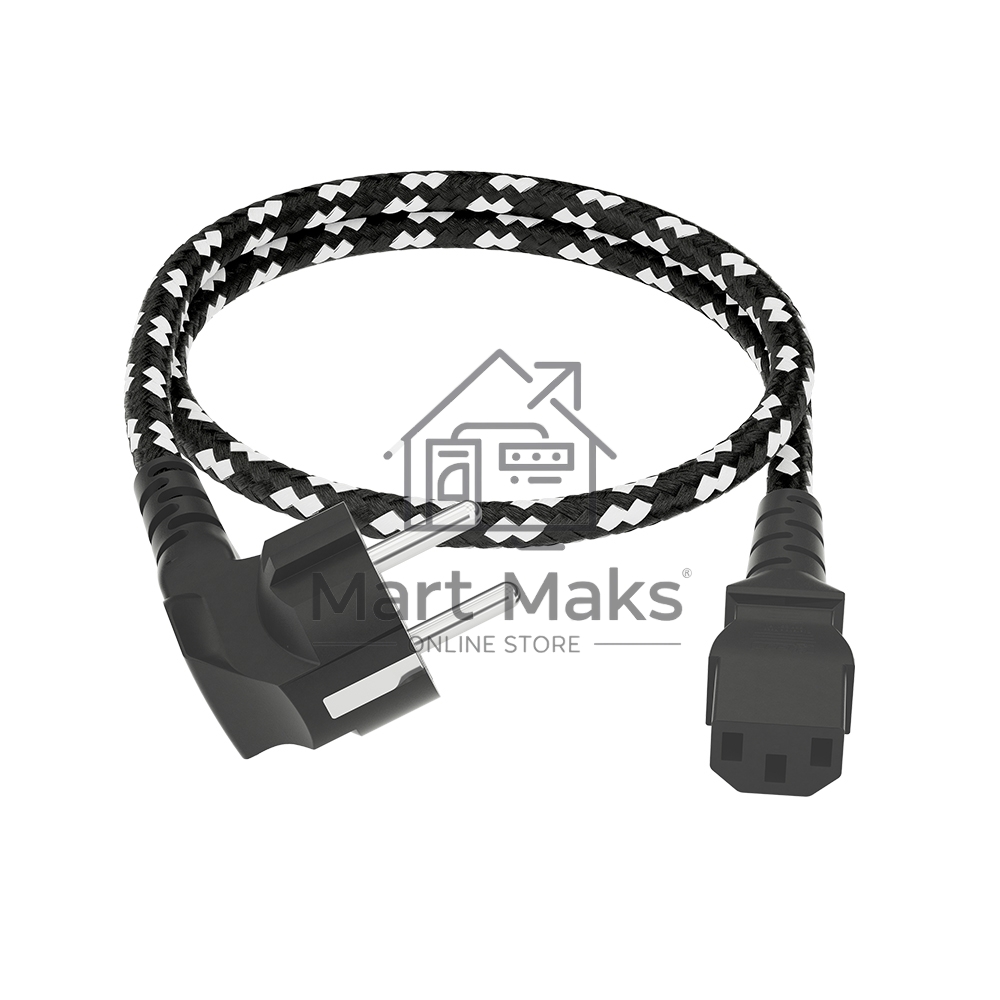 Кабель питания GCR 2.0m, евровилка угловая Schuko - С13, текстиль, черно-белый, 3*0,75мм