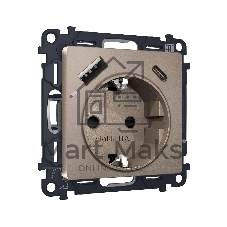 Комплект механизма электрической розетки ALFA Темная бронза матовый 2USB A+C 20W (быстрая зарядка) с/з QUANT (AP6400, VM160) MA640010