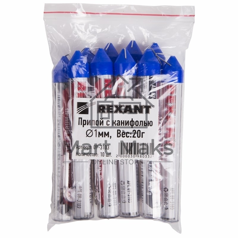 Припой с канифолью 20гр. d=1.0мм (Sn60 Pb40 Flux 2.2%) Rexant 09-3103