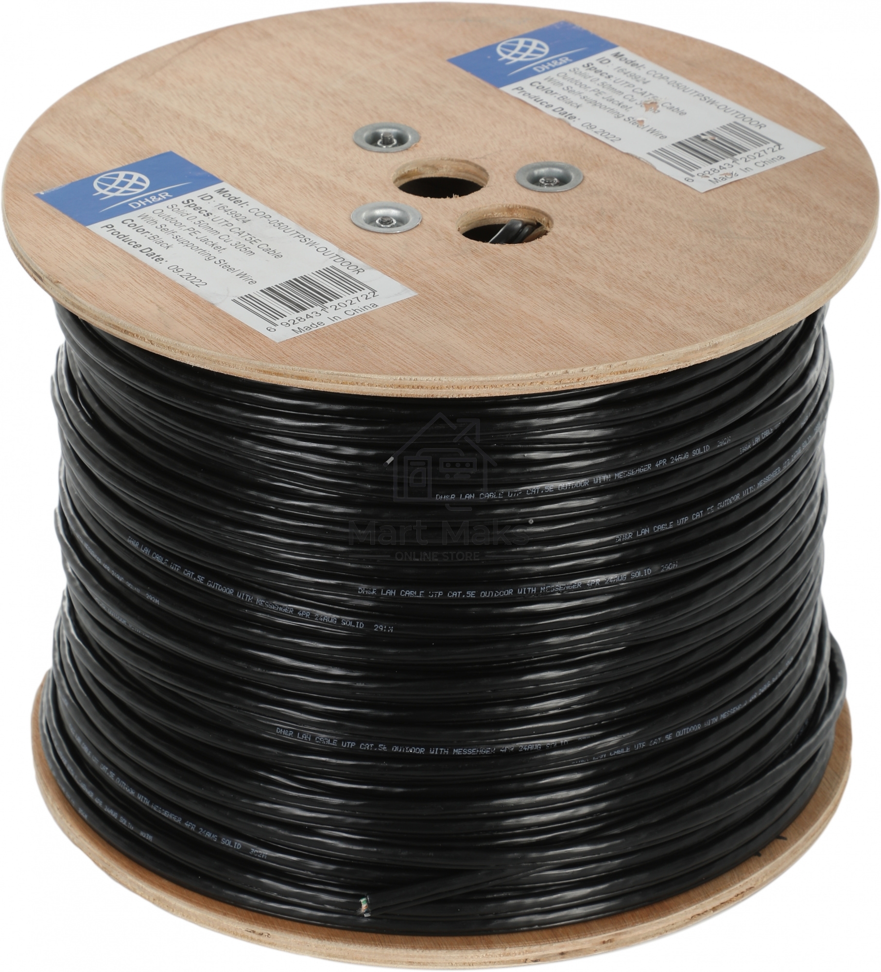 Кабель сетевой Ningbo UTP 4 пары cat5E solid 0.5мм Cu molded 305м серый outdoor стальной трос