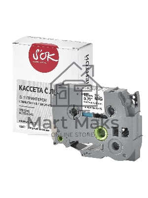 Кассета с лентой S'OK by Sakura Printing TZES241 для Brother, черный на белом, 18мм/8м, наклейка