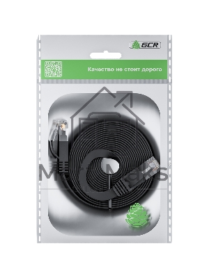 Патч-корд GCR PROF плоский прямой 2.0m, UTP медь кат.6, черный, 30 AWG, ethernet high speed 10 Gbит/с, RJ45, T568B, GCR-52861