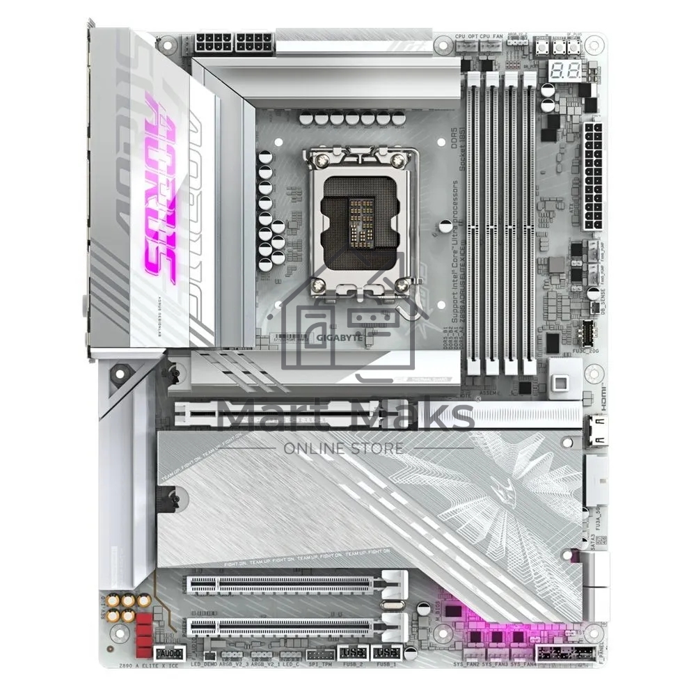Материнская плата Gigabyte Z890 AORUS ELITE X ICE, LGA 1851, Intel Z890, 4xDDR5, 4xSATA, 5xM.2, 1xPCIe 5.0 x16, 1xPCIe 4.0 x4, 1xPCIe 4.0 x1, 1x 2.5Gb LAN, 4xUSB-A 3.2 Gen 1, 2xUSB-A 3.2 Gen 2, 4xUSB-A 2.0, 1xUSB-C (Thunderbolt 4), 2x3.5 мм, 7.1, ATX