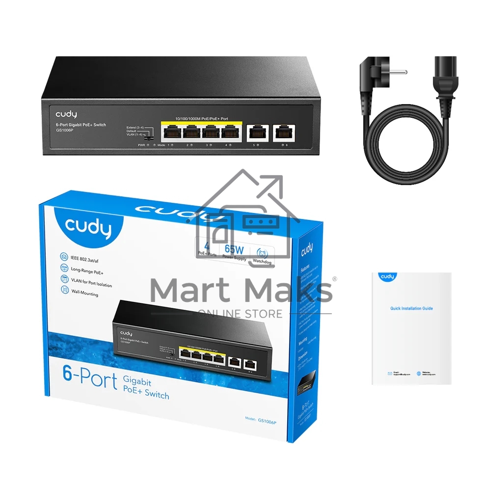 Коммутатор Cudy GS1006P (L2) 6x1Гбит/с 6PoE+ неуправляемый