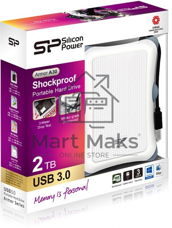 Внешний жесткий диск Silicon Power USB 3.0 2Tb A30 SP020TBPHDA30S3W Armor 2.5