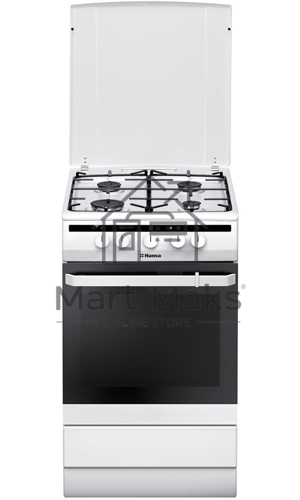 Плита газовая Hansa FCGW51003 белый, конфорок 4 шт, духовка 56 л, 50 см x 85 см x 60 см