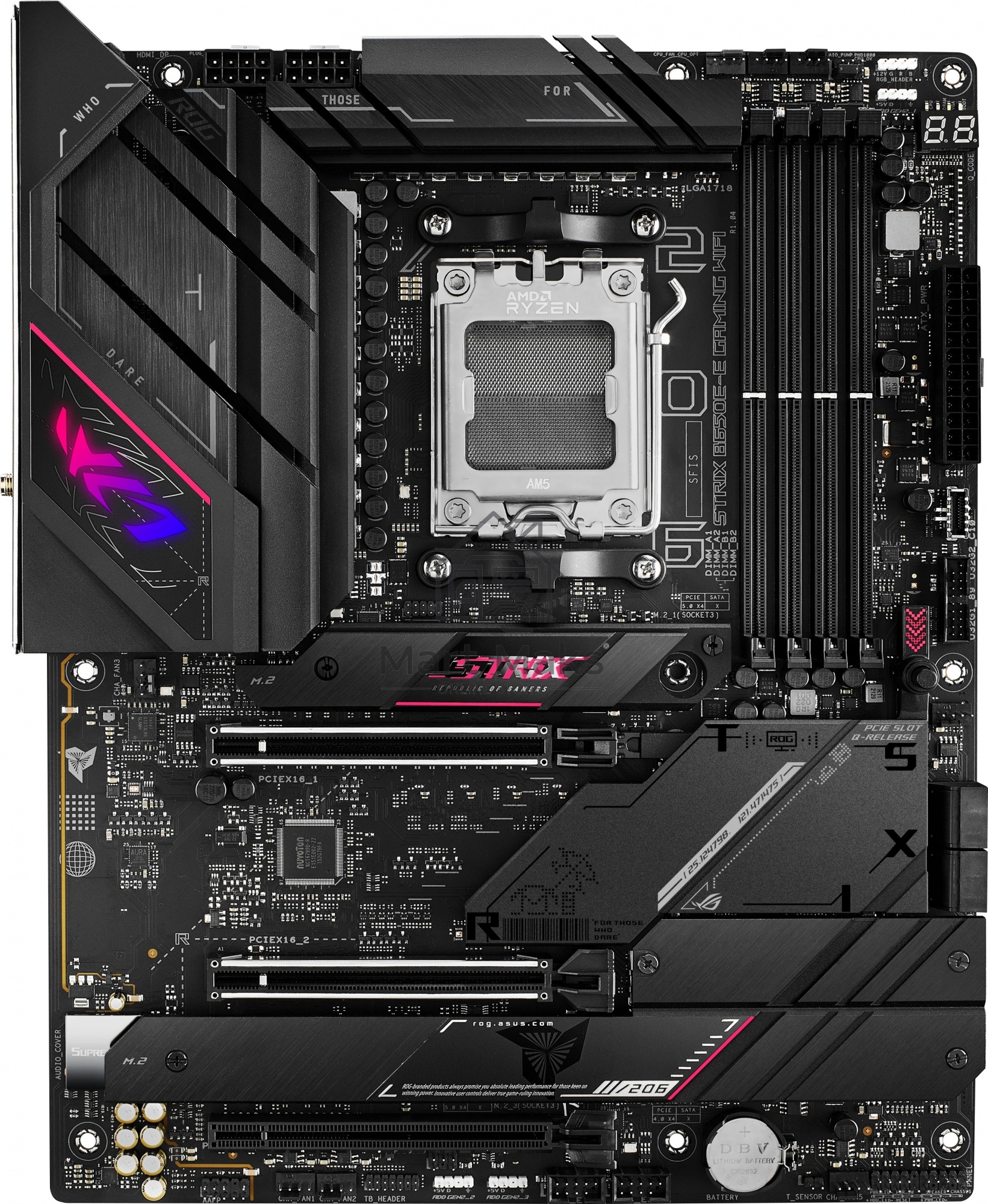 Материнская плата ASUS ROG STRIX B650E-E GAMING WIFI, AM5, AMD B650, 4xDDR5, 4xSATA, 4xM.2, 1xPCI-E 4.0 x4, 1xPCI-E 5.0 x8, 1xPCI-E 5.0 x16, 1xDP, 1xHDMI, 1x 2.5Gb LAN, 4xUSB-A 3.2 Gen 2, 6xUSB-A 3.2 Gen 2, 1xUSB-C 3.2 Gen 2, 1xUSB-C 3.2 Gen 2x2, 5x3.5 мм
