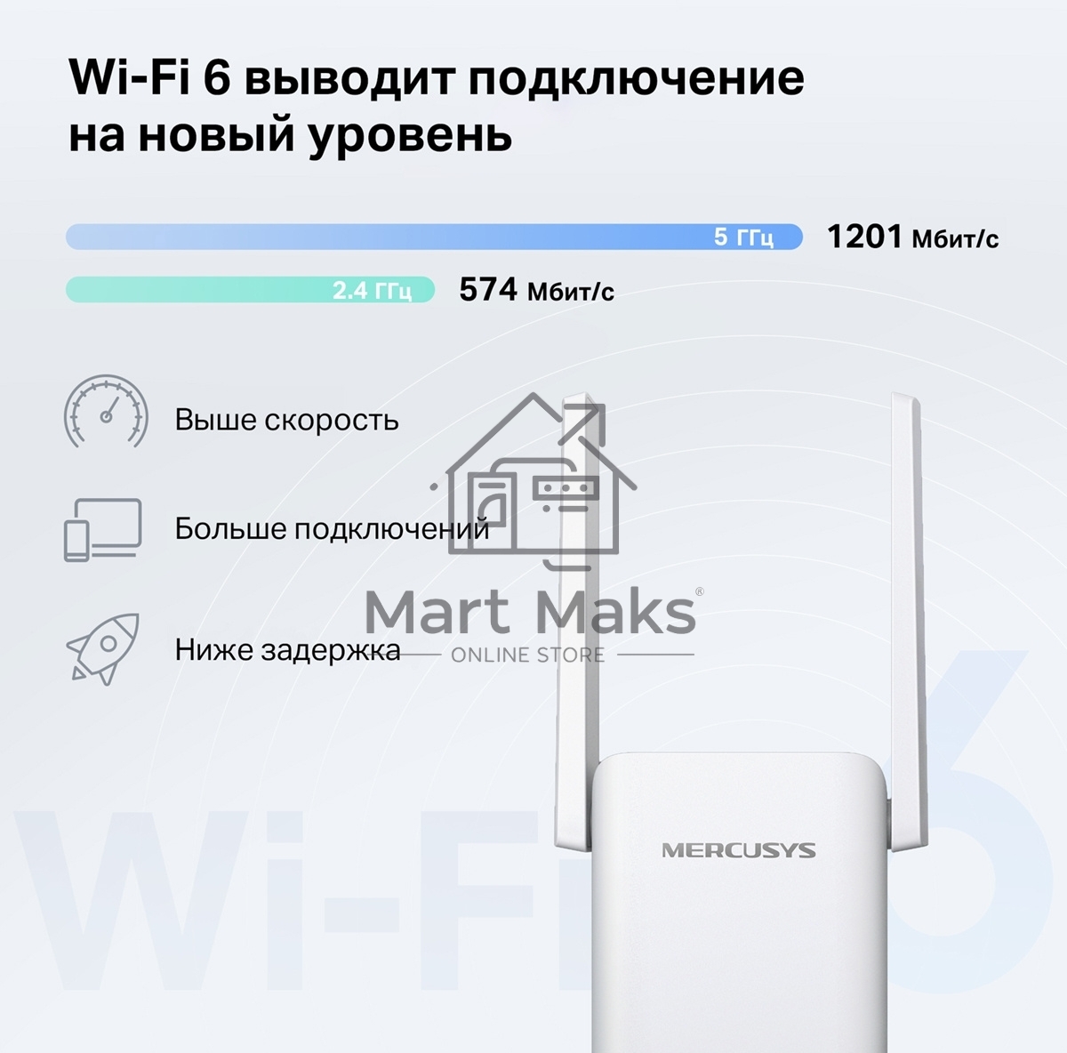 Повторитель беспроводного сигнала Mercusys ME70X AX1800 10/100/1000 белый (упак.:1шт)
