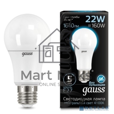 Лампа светодиодная A70 22Вт 4100К E27 Gauss 102502222