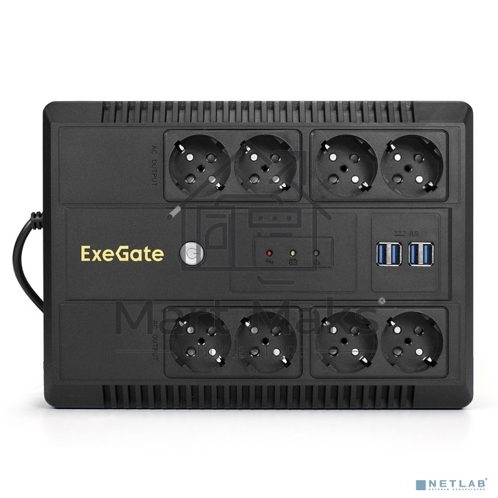 Источник бесперебойного питания ExeGate NEO NNB-600.LED.AVR.8SH.CH <600VA/360W, LED, AVR, 8*Schuko, 4*USB-порта для зарядки, Black>