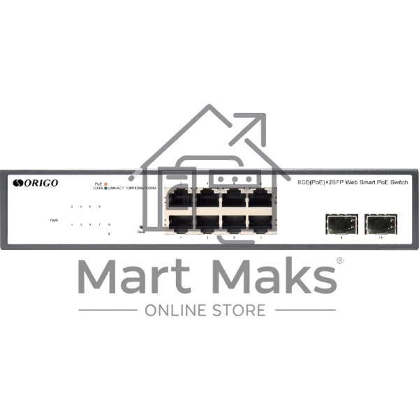 Неуправляемый PoE-коммутатор ORIGO Unmanaged Switch 8x1000Base-T PoE, 2x1000Base-X SFP, PoE Budget 120W, 19