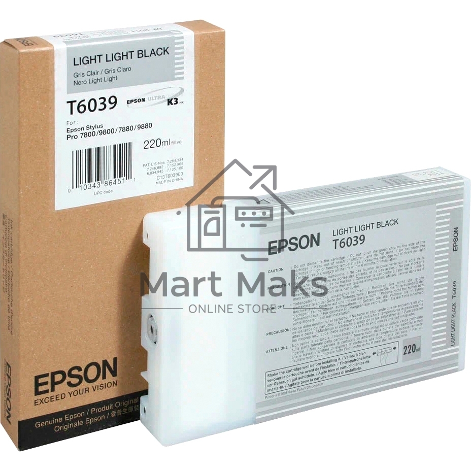 Картридж струйный Epson C13T603900 светло-серый для Epson Sty Pro 7800/9800/7880/9880 (220мл)
